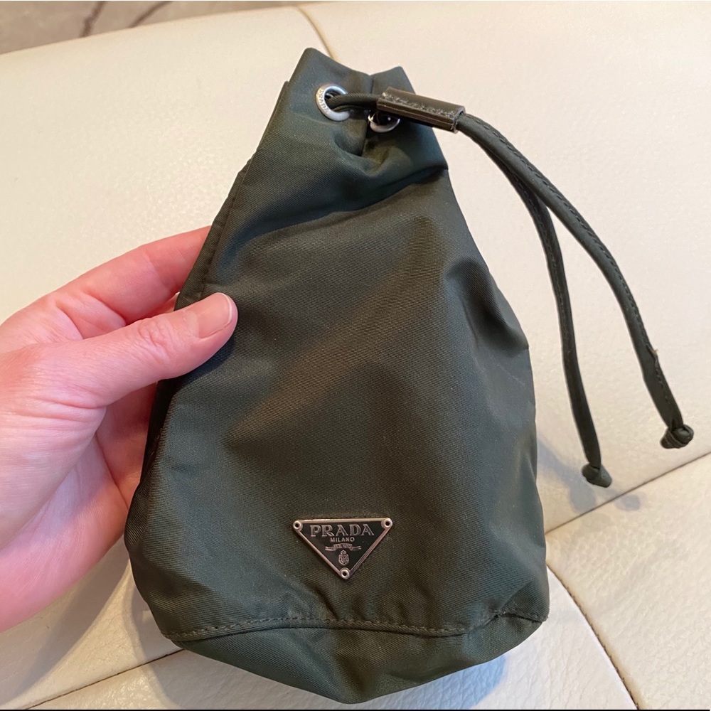 Prada olive green drawstring pouch
